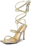 DREAM PAIRS Gold High Heels Stilletos Heels for Women Strappy Gladiator Sexy Square Toe Heels Open Toe Heels Dressy Pumps Sandals Size 7 SDHS2239W