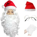 YKYOBFA 5 Pcs Christmas Santa Costume Set Santa Wig Beard Hat Glasses and Gloves Xmas Santa Costume Accessories for Men Women Cosplay Party