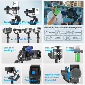 Feiyutech SCORP Mini 3 Gimbal Stabilizer – 3-Axis, 2kg Payload, AI Tracking, Phone Clamp