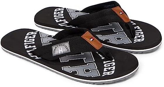 Tommy Hilfiger Men's Essential Th Beach Sandal Flip Flops, Black, 10 US