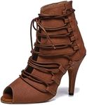 Minishion Womens Dance Boots Heels Lace-up Ankle Sandals L529 Brown US 8.5