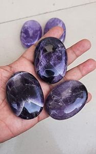 3Pcs Set Amethyst Palm Stone Crystal - Dark Amethyst Palmstone Natural Chakra Therapy Polished Healing Crystal Oval Pocket Worry Stone Gemstone for Anxiety Stress Relief