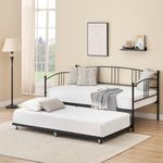 IDEALHOUSE Twin Daybed with Trundle, Metal Twin Size Daybed with Pullout Trundle 6 Casters, Steel Slat Support Sofa Bed for Living Room, Bedroom, Guest Room (Black)
