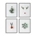 heilkee Modern Christmas Wall Art Prints(UNFRAMED 8x10in, 4 Piece, Paper, Minimalist, Bathroom, Bedroom, Living Room, Winter)