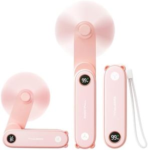 SWEETFULL Portable Fan Handheld Rechargeable, 3-IN-1 Mini Pocket Personal Fan with LED Display & Flashlight, Quiet Small Fan for Travel, Lash Eyelash, Cute Summer Gifts for Women Girls, Pink