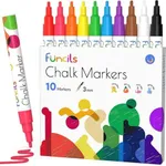 Funcils Fine Tip Chalk Markers for Chalkboard, Blackboard, Window, Labels, Bistro, Glass, Car, Board (10 Pack, 3mm) - Wet Wipe Erasable Ink, 3mm Reversible Tip Liquid Chalk Pens