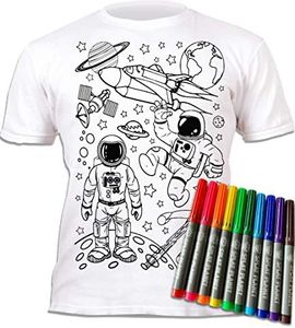 Splat Planet Colour-in Space Man and Space Rocket - Camiseta con 10 bolígrafos mágicos lavables no tóxicos, colorea tu propia camiseta para colorear y lavar (7-8 años), color blanco
