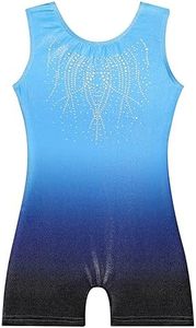 EQSJIU Leotard For Girls Dance Dark Blue Color Gradient Sparkly Shiny Diamond Ballet Outfit For Girls 9-10 Years