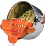 Denmate Snap N Strain Pot Strainer and Pasta Strainer - Adjustable Silicone Clip On Strainer for Pots, Pans, and Bowls, BPA Free, Dishwasher Safe - Kitchen Colander - Orange