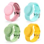 4pcs Kids Bracelet for Airtag, Waterproof Full-Cover Watch Wristband Adjustable Silicone GPS Tracker Holder Hidden Watch Band for Apple Air Tag (Pink, Yellow, Cyan, Green)