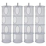 4 Pack Hanging Mesh Space Saver Bags, Foldable Hanging Storage Organizer with 4 Compartments, Toy Organizer Basket for Wardrobe, Bathroom and Kitchen (Gray)