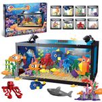 AKWME 8 in 1 Fish Tank Building Sets, Marine Aquarium Building Block with LED Light Party Favors 9 Model Toy Including Shark Octopus Crab, Christmas Birthday Gifts for Boys Girls Kids Ages 6 8 10 12+