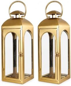 Christmas Decorative Lanterns Gold Metal Candle Holders 20 Inch 2 Pack
