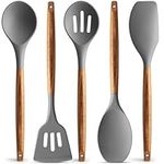 Premium 5 Piece Silicone Utensils Set with Authentic Acacia Hardwood Handles, All Purpose Silicone Spatulas Kitchen Set, Wood Cooking Utensils Set, Non-Stick Cookware by Zulay Kitchen