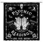 Halloween Witchy Shower Curtain Black Gothic Psychic Spooky Skull Skeleton Ouija Board Magic Witchcraft Alchemy Occult Hands Palmistry Horror All Saints Day Fabric Bath Curtain Set with Hook