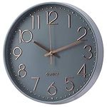 Wall Clock Battery Operated Silent Non-ticking Wall Clock 12 Inch Modern Quartz Design Decorative Indoor Kitchen Office Grey