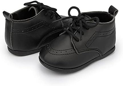 Casazoe Infant Baby Boys Girls Oxford Shoes PU Leather Wedding Loafers Brogue Toddler Baptism Dress Shoes First Steps Walking Flat Lazy Crib Shoe, 1/Black, 6-12 Months Infant