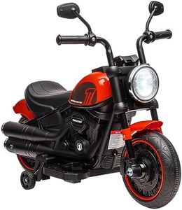 HOMCOM Moto électrique pour Enfants, 3 km/h, 6V, avec Phare LED, Charge Max. 25 kg, Voiture électrique pour Enfants, 2 Roues d'entraînement, de 18 à 36 Mois, avec Moteur Puissant, Rouge