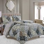 WPM 3 Piece Animal Print Comforter with Pillow Sham, Black White Grey Leopard Zebra Giraffe Jungle Forest Theme Design King Size Bedding- Safari (Black, King)