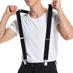 Suspenders For Men Straight Metal Clips 1.6" Wide X Y Back Adjustable Straps (black)