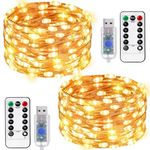 [2 Packs] Mintlemon Fairy Lights 33ft 100 LEDs, 8 Lighting Modes Dimmable String Lights with Remote, USB Powered Twinkle Lights for Bedroom Garden Wedding Party Backdrop Tapestry Canopy Gazebo