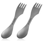 Navaris Titanium Spork Camping Utensils (Set of 2) - 3-in-1 Fork, Spoon, Knife Cutlery Combo - Metal Silverware for Backpacking, Hiking, Outdoors