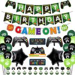 Video Game Party Decorations, Including Happy Birthday Banners, GAME ON Flag, Loading Hanging Decor, Video Game Theme Balloons, Cake Toppers for Kids, Boys and Girls Birthday Party (A)