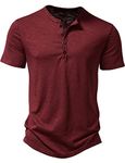 LucMatton Men's Casual Short Sleeve Slim Fit Henley Shirt Stylish 4 Buttons Muscle T-Shirts Burgundy Medium