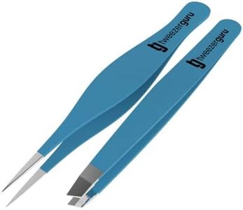 Tweezer Guru Slant Tip and Pointed Tweezers Set - Professional Precision Hair Removal Tweezer Set - Best for Eyebrows, Facial Hair, and Ingrown Hair Removal (Turquoise Blue)