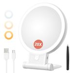 Auxmir Magnifying LED Lighted Mirror, Double Sided 20X 1X Makeup Mirror, Folding Rotating Cosmetic Mirror, 2000mAh Rechargeable Table Mirror with 3 Color Modes & Dimmable Brightness for Makeup Travel