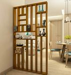 Sylvan Artistry Wooden Room Divider | Wooden Partition for Living Room | Wooden Room Separator | Office Wooden Separator Display Rack Between room and Kitchen(Teak Wood color,6 * 4ft)