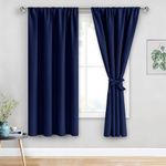 JIUZHEN Blackout Curtains for Bedroom/Living Room - Light Blocking Curtains, Room Darkening Thermal Curtains, 42 x 63 Inch Curtains 2 Panel Set, Noise Reducing, Curtain Drapes with Tiebacks, Navy Blue