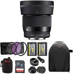 Sigma 56mm f/1.4 DC DN Contemporary Lens for Sony E Bundle with 64GB Ultra SDXC UHS-I Memory Card, Battery (2-Pack) and Dual Charger, Filter Kit, Lens Pouch, and Photo and Video Backpack (6 Items)