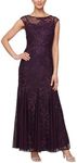 Alex Evenings Women's Long Length Fit and Flare Mother of The Bride Dress with Godet Detail (Petite and Regular Sizes), Eggplant Embroidery, 14