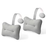 HUGABOW 2-Pack Large Pillow for Hot Tub (Grey), Spa, and Chaise Lounge - Universal Headrest & Neck Support Cushion, Adjustable Height with Long Strap, Easy Drying with Hook (2-Pack)