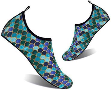 YALOX Water Shoes Women's Men's Outdoor Beach Swimming Aqua Socks Quick-Dry Barefoot Shoes Surfing Yoga Pool Exercise, Fish Scale Black Green, 3.5-4 Women/2.5-3 Men