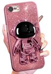 Buleens for iPhone 6 Case iPhone 6s Case Astronaut, Clear Cases with Glitter Paper & Spaceman Stand, Women Girls Cute Electroplated Sparkly Space Phone Cover for iPhone 6 6s Case Pink