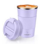 MOMSIV Coffee Cup, Insulated Coffee Cup with Leakproof Lid, Non-Slip Vacuum Reusable Stainless Steel Eco-Friendly Travel Office Mug for Hot and Cold Water Coffee and Tea, 380ml/13oz(Purple)