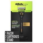 Gillette Mens Razor with Exfoliating Bar Gold Edition by GilletteLabs, Shaving Kit for Men, Includes 1 Handle, 2 Razor Blade Refills, 1 Premium Magnetic Stand, Black and Yellow