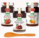 Diabetic Jam Marmalade Sugar Free Food Bundle - Stute Strawberry, Morello Cherry Jam & Thick Cut Orange 430g with Wooden Spreader - No Added Sugar, Preservatives, Artificial Additives - Vegan Friendly