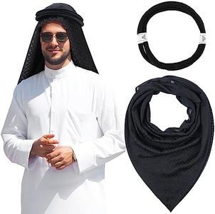 Arab Shemagh Muslim Keffiyeh Head Wrap Scarf Arabic Tactical Desert Headwear with Aqel Rope Halloween Costume Accessories(Black)