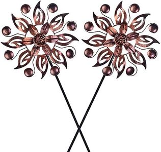 VEWOGARDEN 2PCS Outdoor Wind Spinner,Metal Wind Spinners Yard Decor Pinwheel,Copper Wind Sculptures & Spinners for for Garden, Patio, Lawn(10" Dia * 37" H)