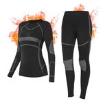 Thermal Underwear Womens Ski Base Layer Ultra Soft Long Sleeve Tops and Leggings Ladies Winter Thermal Set(Black-grey, S)