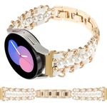 REALSIGN 20MM Pearl Beaded Watch Band Compatible with Samsung Galaxy Watch 6 5 4 40/44mm,Watch 4 Classic 42/46mm,Watch 3 41mm,Active 2 Stylish Jewelry Wristband Metal Cuban Chain Cute Strap