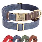 Didog Personalised Leather Dog Collar, Soft Durable Custom Dog Collars, Adjustable Dog Collar with Name Plate and Quick Released Metal Buckle for Small Medium Large Dogs, Blue, S