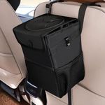 YOURKARTS.COM Car Car Hanging Trash Can with Lid | Waterproof Car Garbage Bin with Storage Pockets | Leakproof Foldable Waste Container for Backseat & Front Seat | Car Organizer for Trash & Essentials