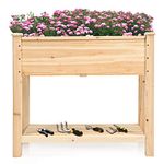 Safstar Raised Garden Bed with Storage Shelf, Elevated Cedar Wood Planter Box with Legs, Outdoor Gardening Planting Bed for Vegetables Flower Herb Grow, Great for Backyard Patio Lawn