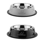 PAWPOURRI Combo of Anti-Skid Feeding Bowls for Dogs, Cats & Puppy Pet Bowl Pack 2 Stainless Steel Pet Bowl (700 ml Each, Black & White)