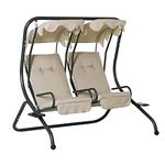 Outsunny Luxury Patio Swing Metal Outdoor Porch Swing Chair 2 Separated Seater Hammock Heavy-Duty with Canopy and Cushions, Beige