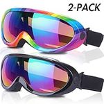 Yizerel Ski Goggles, Pack of 2, Snowboard Goggles for Kids, Boys & Girls, Youth, Men & Women, with UV 401 Protection, Wind Resistance, Anti-Glare Lenses, New Edition